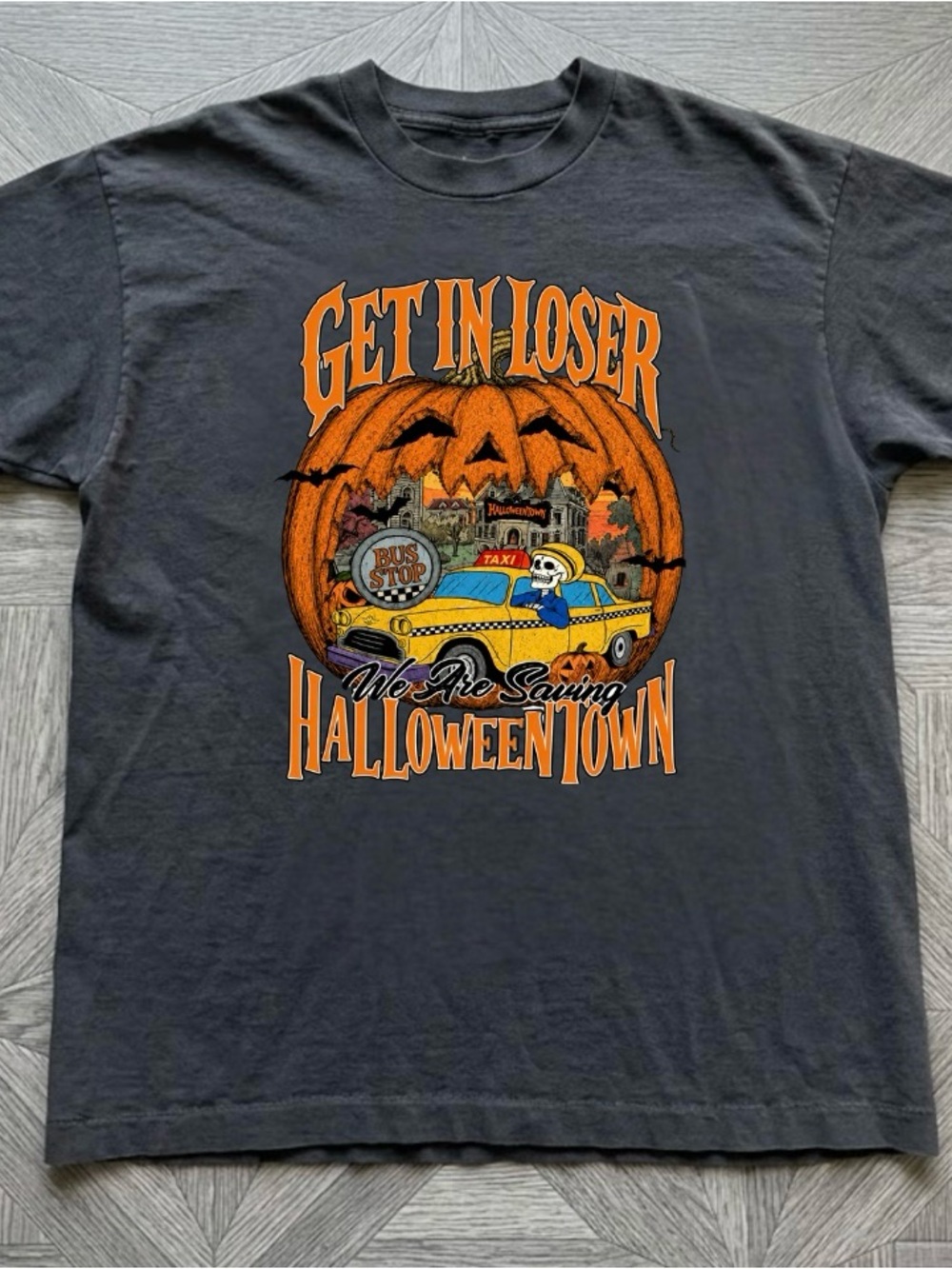Halloween Town Graphic Tee - Get In Loser Pumpkin Design - Black